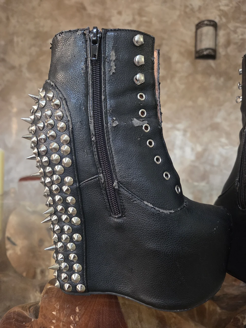 Jeffrey Campbell Black Studded Platform Wedge Boots